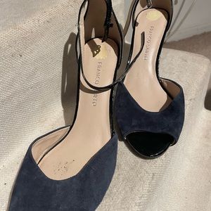 Franco Sarto blue suede and patent leather.open toe heels ankle strap sz 10